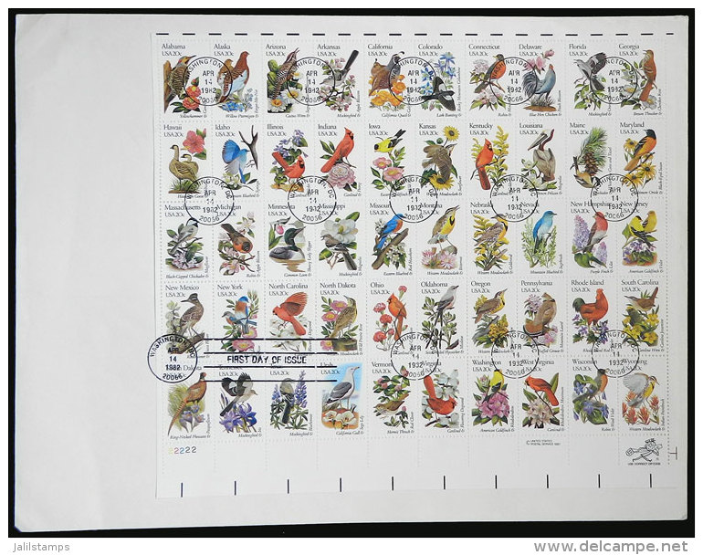 Large Cover Franked With Sheet Of 50 'BIRDS' Stamps Postmarked 14/AP/1982, First Day Of Issue, Very Handsome! - Marcofilie