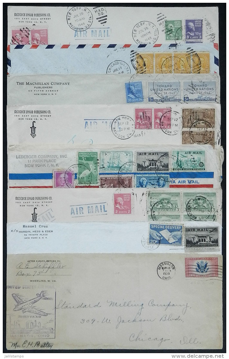 8 Covers Used Between 1937 And 1957 With Nice Postages, Fine Quality, Low Start! - Poststempel