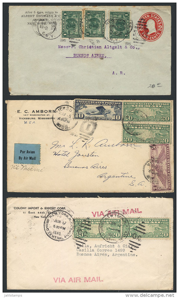 3 Covers Sent To Argentina Between 1915 And 1940, Fine To VF Quality, Interesting! - Poststempel