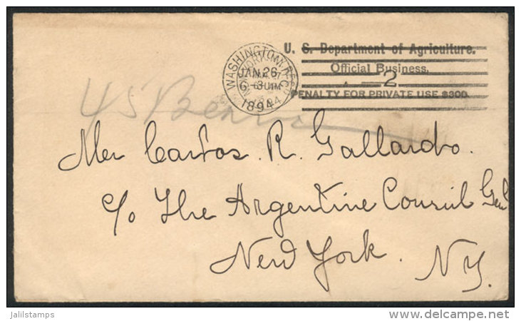 Official Envelope Sent From Washington To New York On 26/JA/1894, VF Quality! - Poststempel