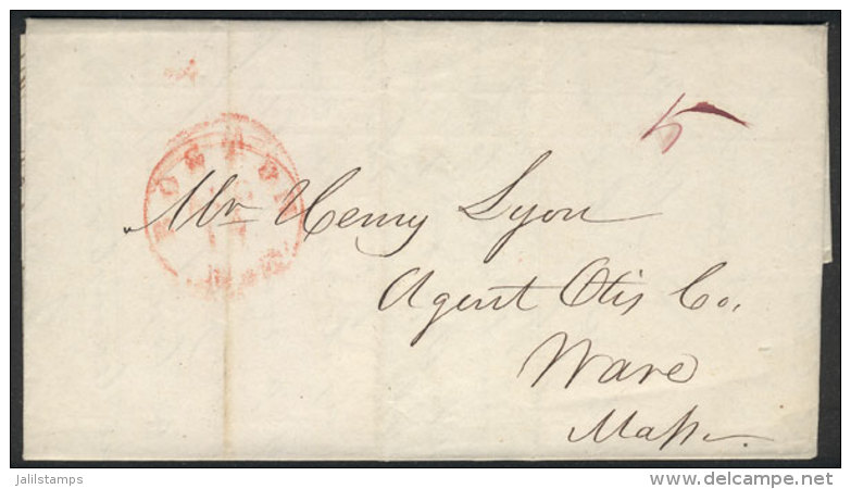 Entire Letter Dispatched In Boston On 14/AU/1845, With Pen Rating Of 5c., VF! - Postal History