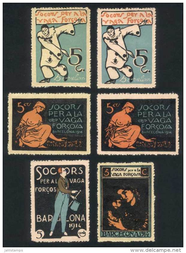 6 Different Cinderellas (different Designs And/or Colors) Of Barcelona, "Socors Pera A La Vaga Forzosa", Excellent... - Other & Unclassified