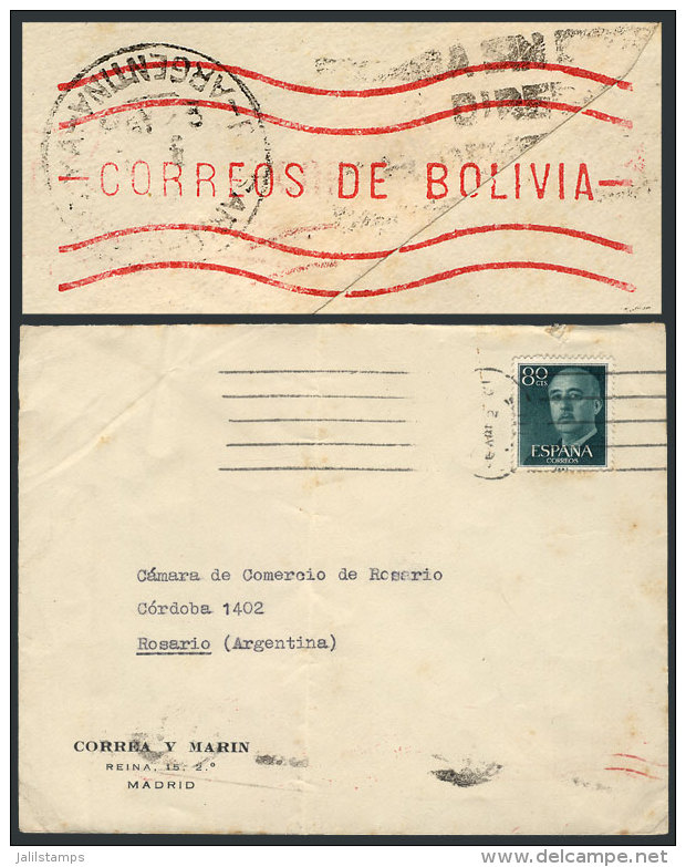 ERROR IN DESTINATION: Cover Posted From Madrid To ROSARIO (ARGENTINA), But Sent By Mistake To BOLIVIA (see Red... - Andere & Zonder Classificatie