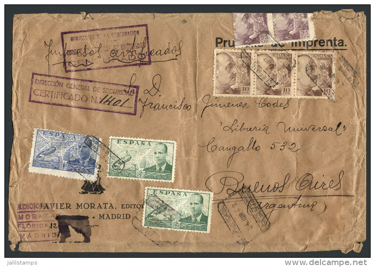 Cover For Printed Matter Sent By Registered Mail From Madrid To Argentina On 24/JUL/1941, With Fantastic Postage Of... - Other & Unclassified