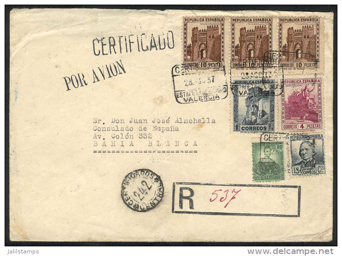 Registered Airmail Cover Sent From Valencia To Argentina On 28/AU/1937 Franked With 35.35Ptas., VF Quality And... - Other & Unclassified