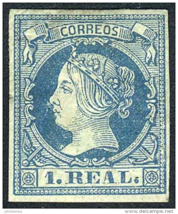 Yv.51 (Sc.53), 1860/1 1R. Blue On Greenish Paper, Mint With Original Gum (with Old Hinge Remnants), Very Nice... - Sonstige & Ohne Zuordnung