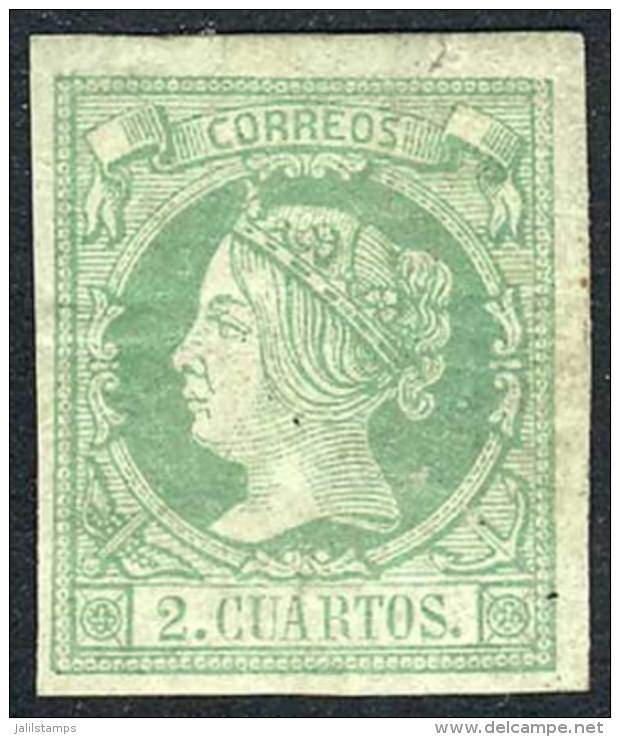 Yv.47 (Sc.49), 1860/1 2c. Green On Greenish Paper, Mint With Part Original Gum (with Adherences On Back, Old Hinge... - Sonstige & Ohne Zuordnung