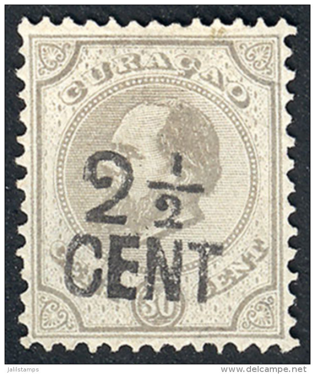 Yvert 25, 1896 2&frac12;c. On 30c. Gray, Issued Without Gum, VF Quality, Catalog Value Euros 200. - Niederländische Antillen, Curaçao, Aruba