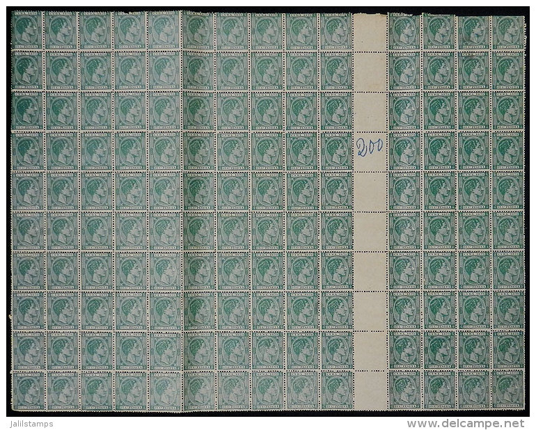 Yvert 25, 1878 25c. DARK Green, Fantastic Block Of 200 Examples Containing 10 Gutter Pairs, Very Nice, Fine... - Other & Unclassified