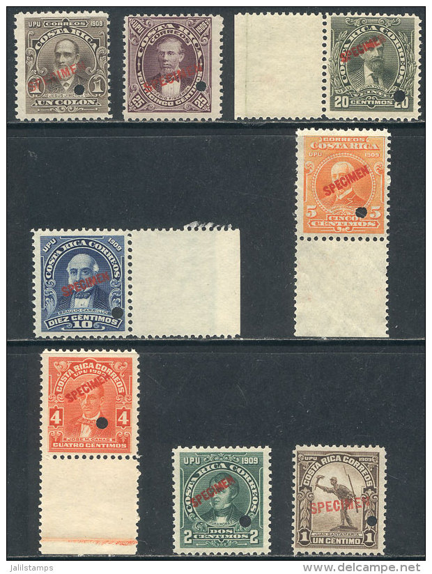 Sc.69/76, 1910 Complete Set Of 8 Values With SPECIMEN Overprint And Punch Hole, Excellent Quality, Market Value... - Costa Rica