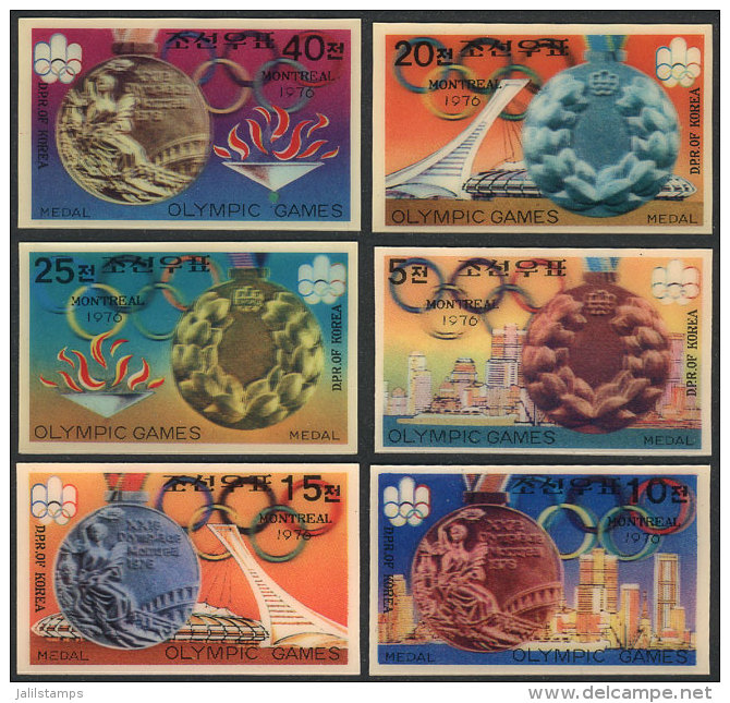 Yvert 1411G/M, 1976 Medals Of The Montreal Olympic Games, Compl. Set Of 6 3-D Self-adhesive Values, MNH, VF... - Korea (Nord-)