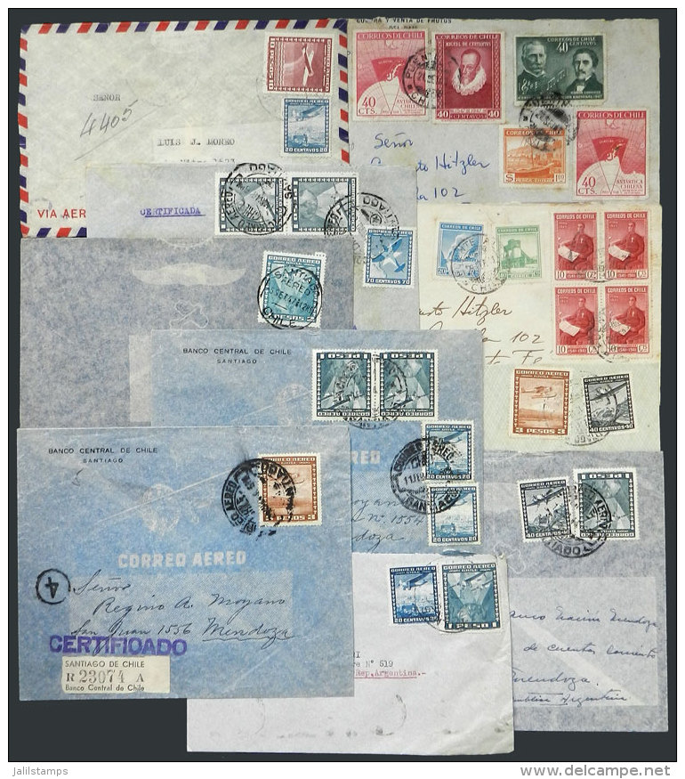 69 Covers Sent (most) By Airmail To Cities In Argentina With Very Nice Postages, Including Several Registered... - Chili