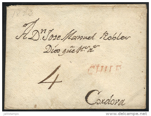 Cover With Long And Very Interesting Letter Dated Santiago 30/AP/1829, Sent To C&oacute;rdoba, With Straightline... - Chili