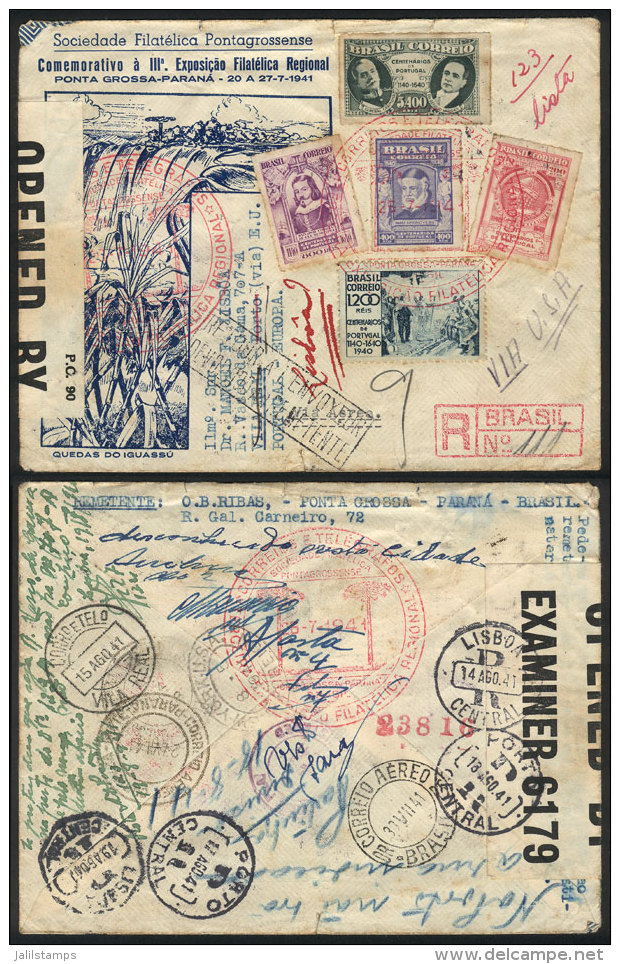 Registered Cover Franked With The Set Of 5 Values Of 1940 Independence Centenary Of Portugal, Sent From Ponta... - Other & Unclassified