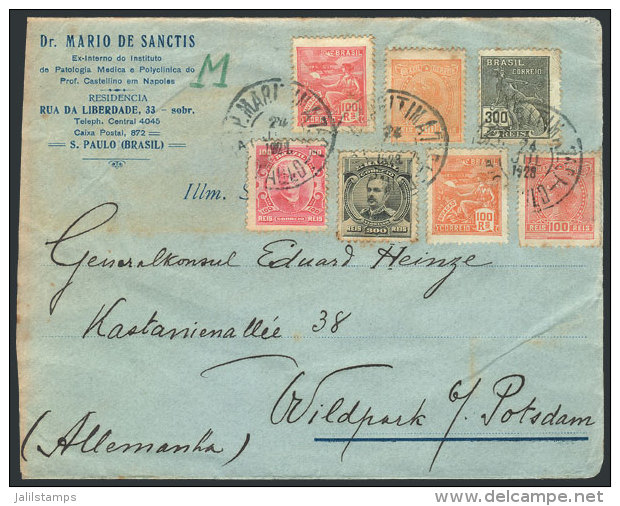 Cover Sent From Sao Paulo To Germany On 24/JUL/1923 With Very Rare Postage Of 1,300Rs. Consisting Of Stamps Of... - Other & Unclassified