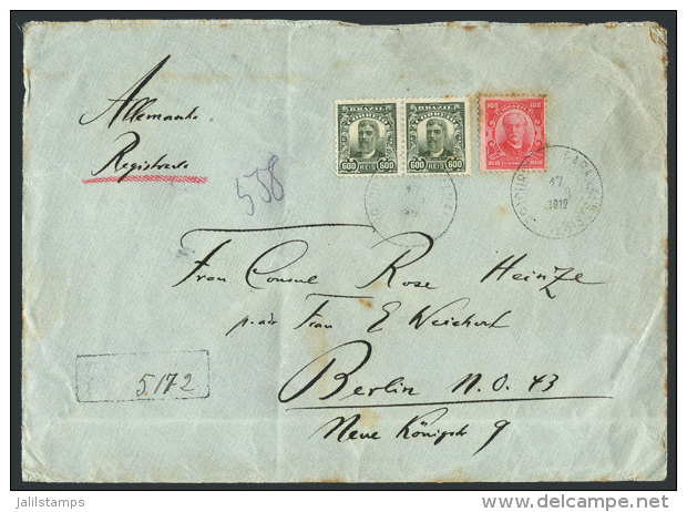 Registered Cover Sent From CURITIBA To Germany On 17/MAR/1912 Franked With 1,300Rs., With An Interesting Seal On... - Sonstige & Ohne Zuordnung