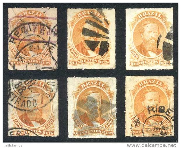 Sc.67, 1876/7 500R. Orange, 6 Used Examples Of VF Quality And With Interesting Cancellations, Catalog Value US$300. - Sonstige & Ohne Zuordnung