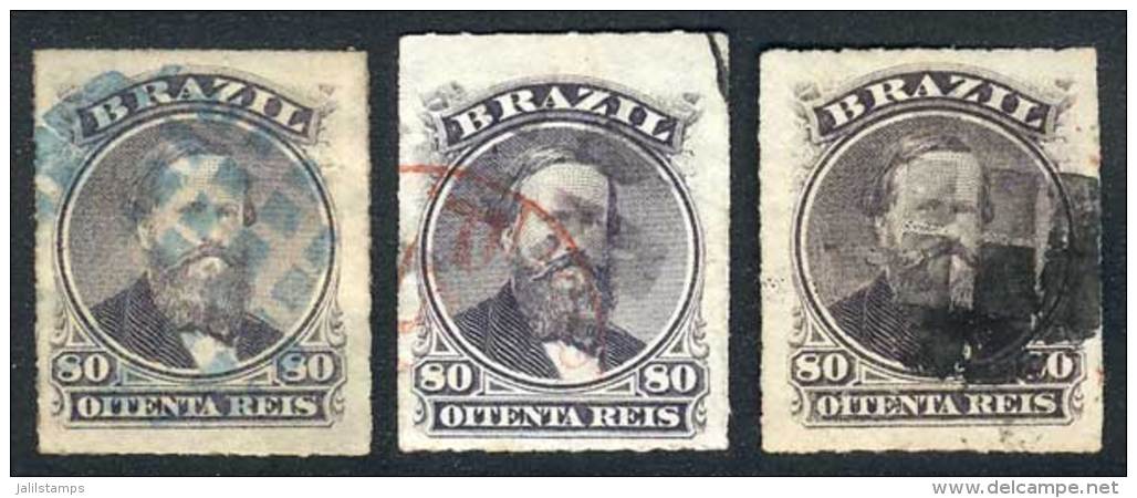 Sc.64, 1876/7 80R. Violet, 3 Used Examples Of VF Quality And With Interesting Cancels, Catalog Value US$75. - Andere & Zonder Classificatie