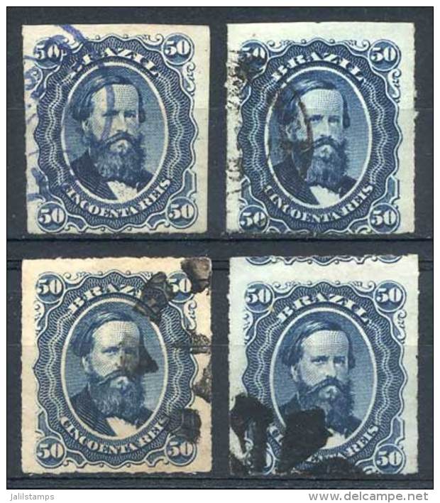 Sc.63, 1876/7 50R. Blue, 4 Used Examples Of VF Quality And With Interesting Cancellations, Catalog Value US$48. - Other & Unclassified