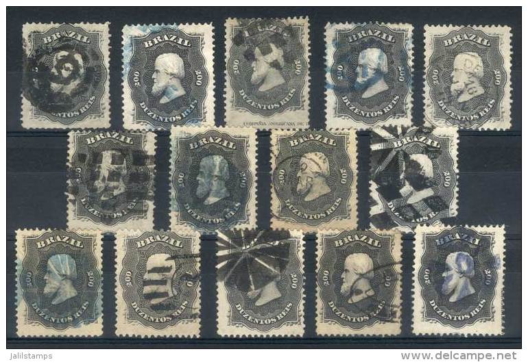 Sc.59, 1866 200R. Black, 14 Used Examples, All With DIFFERENT CANCELS, Some Very Scarce! VF Quality - Andere & Zonder Classificatie