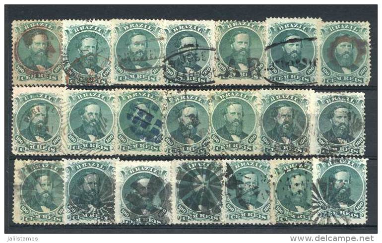 Sc.58, 1866 100R. Green, 21 Used Examples, All With DIFFERENT CANCELS, Some Very Scarce! VF Quality - Andere & Zonder Classificatie