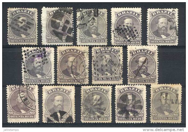 Sc.57 Or 57b, 1866 80R. Violet Or Rose Lilac, 14 Used Examples, All With DIFFERENT CANCELS, VF Quality! - Other & Unclassified