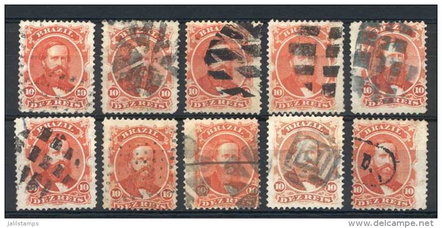 Sc.53, 1866 10R. Vermilion, 10 Used Examples, All With DIFFERENT CANCELS, VF Quality, Catalog Value US$60. - Other & Unclassified