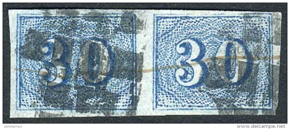 Sc.38, 1854 30R. Blue, Beautiful Horizontal PAIR, Very Fine Quality! - Other & Unclassified