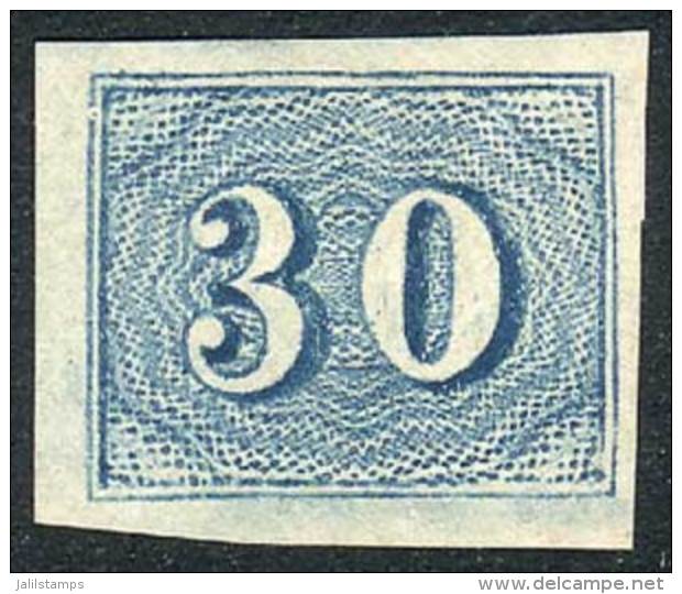 Sc.38, 1854 30R. Light Blue, Mint No Gum, Very Fine Quality, Catalog Value US$40. - Sonstige & Ohne Zuordnung