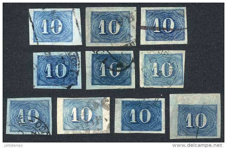 Sc.37, 1854 10R. Blue, 10 Used Examples, RANGE OF SHADES/printings/cancels, Very Fine Quality! - Andere & Zonder Classificatie
