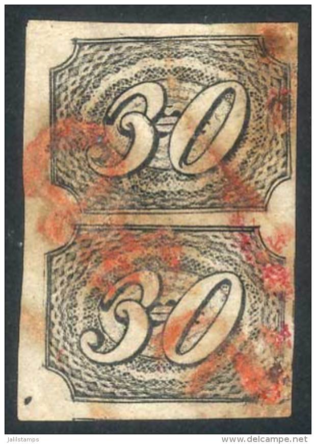 Sc.8, 1844/5 30R. Black, Vertical Pair Of Excellent Quality! - Other & Unclassified