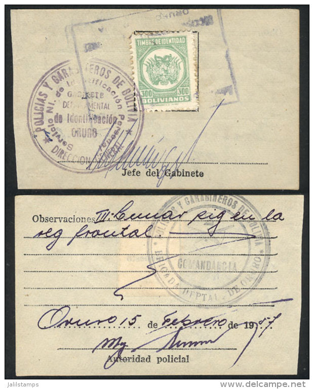 Receipt Of 1957 With Stamp Of 300B., VF Quality! - Bolivia
