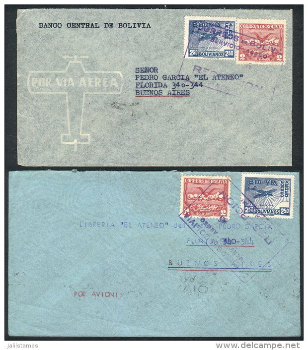 2 Airmail Covers Sent To Buenos Aires In 1945 With Nice Postages, Excellent Quality! - Bolivien