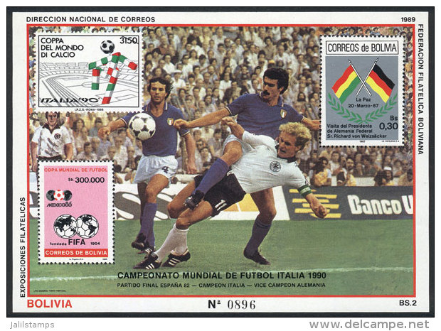 Souvenir Sheet Michel 178, 1989 Italia 90 Football World Cup, VF Quality! - Bolivië