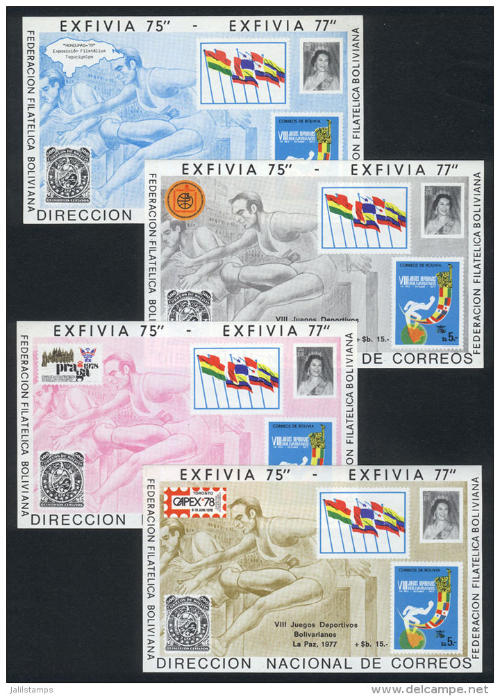 Souvenir Sheets Michel 74/77, 1977 Complete Set Of 4 S.sheets, Sports, Philatelic Exposition, Etc., VF Quality! - Bolivië