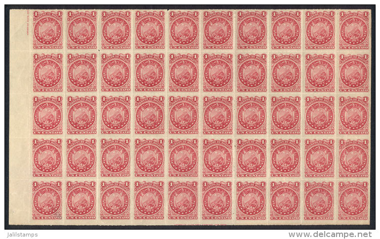 Yv.24, 1887 1c. Rouletted, Fantastic BLOCK OF 50 Mint Never Hinged, Superb! - Bolivia