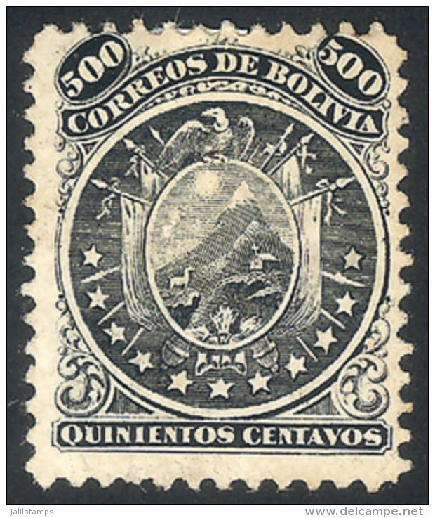Sc.1869, Coat Of Arms With 11 Stars 500c. Black, Mint No Gum, Very Fine Quality, Rare. - Bolivia