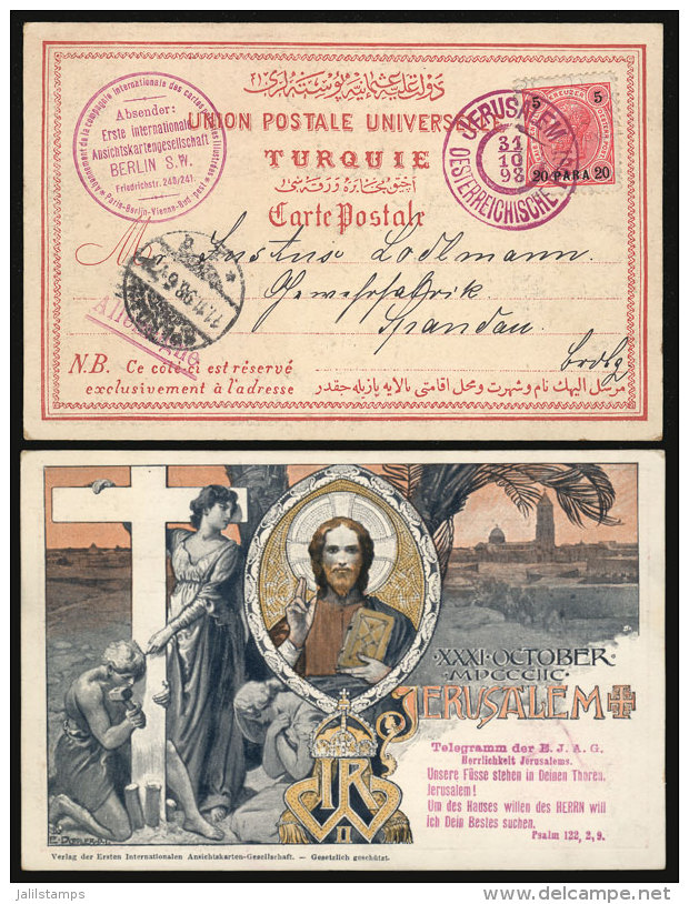 Spectacular Lithograph PC With Nice Religious Images, Franked With 20pa. Of The Austrian Postal Offices In The... - Sonstige & Ohne Zuordnung