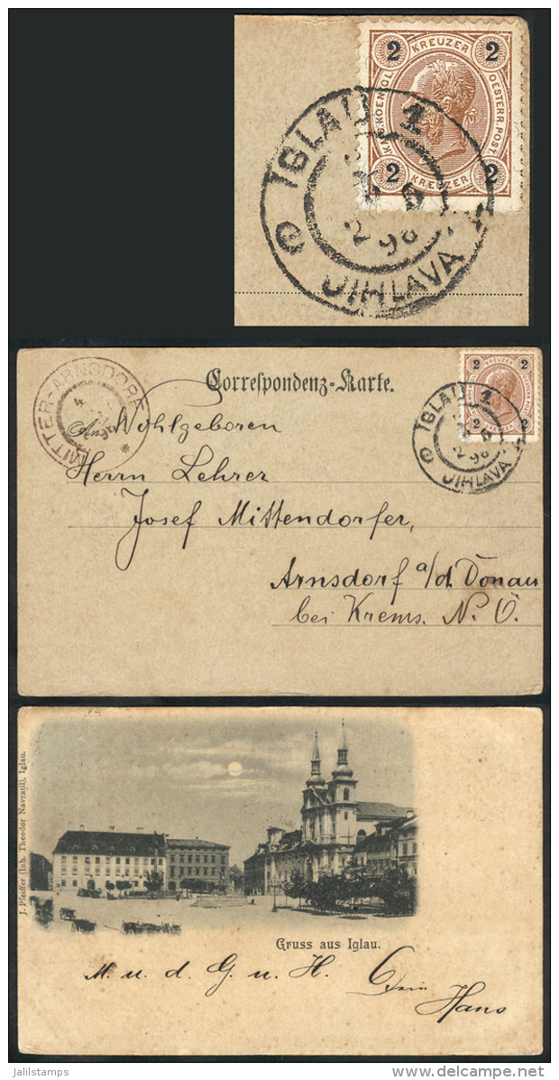 Postcard (view Of The Central Square Of Iglau) Franked With 2kr. And Sent From IGLAU To Mittel-Arnsdorf On... - Sonstige & Ohne Zuordnung