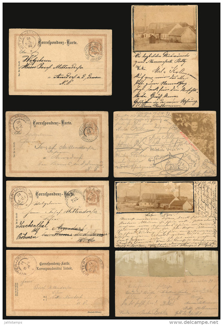 4 Postal Cards Of 2kr. With Photographs Affixed On Reverse, Sent From SUCHENTHAL To Mitter-Arnsdorf In 1897/8, Fine... - Otros & Sin Clasificación