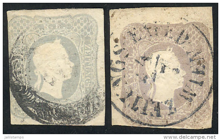 Sc.P7 + P7a, 1861 1K. Gray And 1K. Lilac-gray, Used, 3 Margins, Fine Quality, Catalog Value US$415, Low Start! - Dagbladen