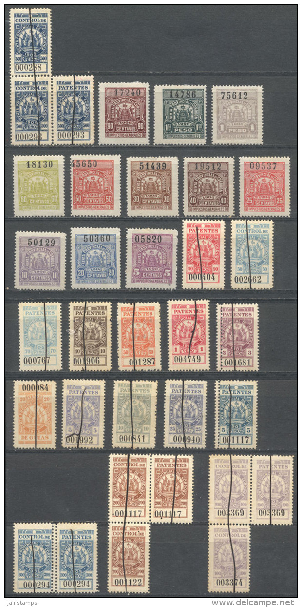 Province Of C&Oacute;RDOBA: Interesting Lot Of Old Revenue Stamps, Including High Values, VF Quality! - Sonstige & Ohne Zuordnung