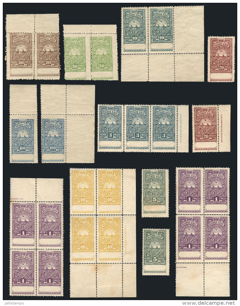 BUENOS AIRES CITY: 54 Revenue Stamps (proofs, Without Numbering) Of The Years 1895 To 1897, In Singles, Pairs Or... - Other & Unclassified