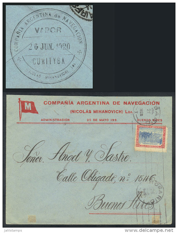 Cover With Corner Card Of Compa&ntilde;&iacute;a Argentina De Navegaci&oacute;n, Franked With 5c. (with Cancel Of... - Other & Unclassified