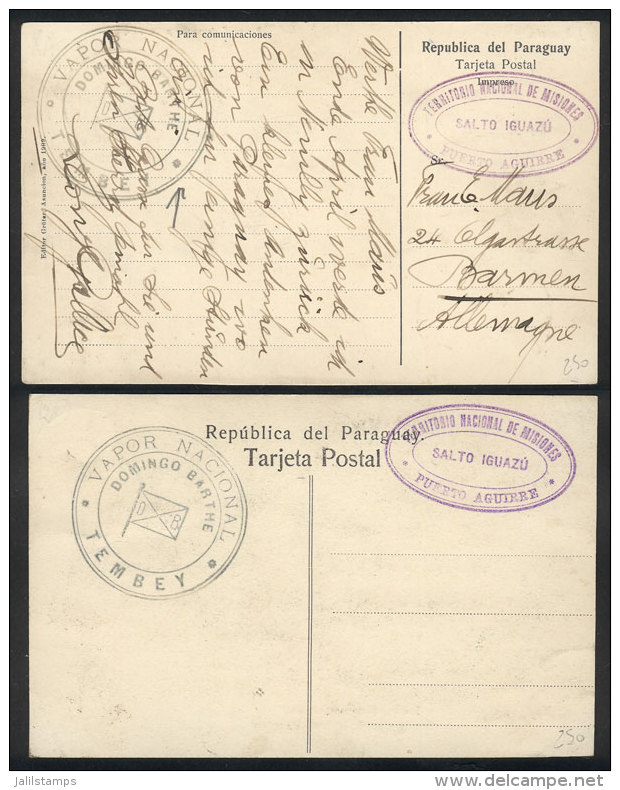Postcard Sent (circa 1913) From Puerto Aguirre (Misiones) To Germany, Without Postage, With Oval Violet Handstamp... - Other & Unclassified