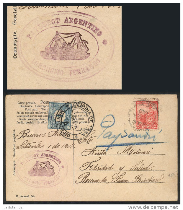 Postcard Sent From Buenos Aires To Paysand&uacute; On 1/SE/1907, Franked With 5c. Seated Liberty (datestamp Of... - Other & Unclassified
