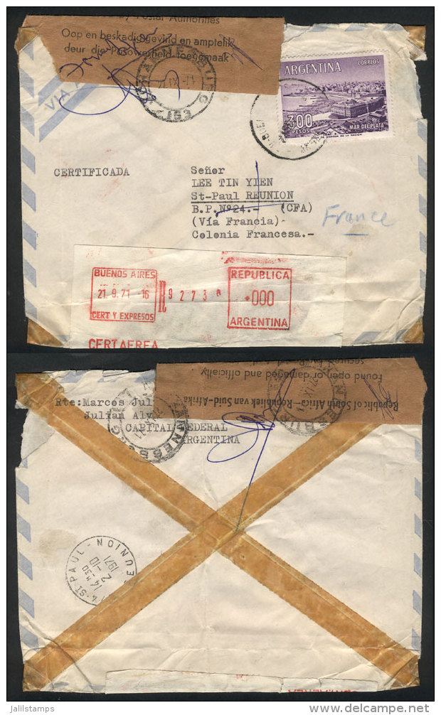 RARE COVER: Registered Airmail Cover Sent From Buenos Aires To REUNION Island On 21/SE/1971, Franked With 300P. Mar... - Other & Unclassified