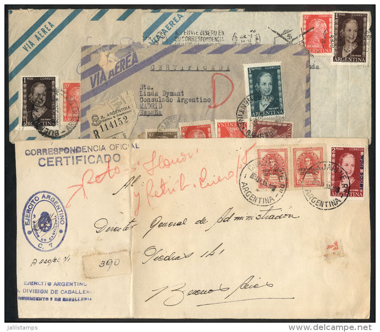 4 Covers Used Between 1953 And 1955, Franked With Stamps Of The EVA PERON Issue, With Postmarks Applied OVER THE... - Other & Unclassified