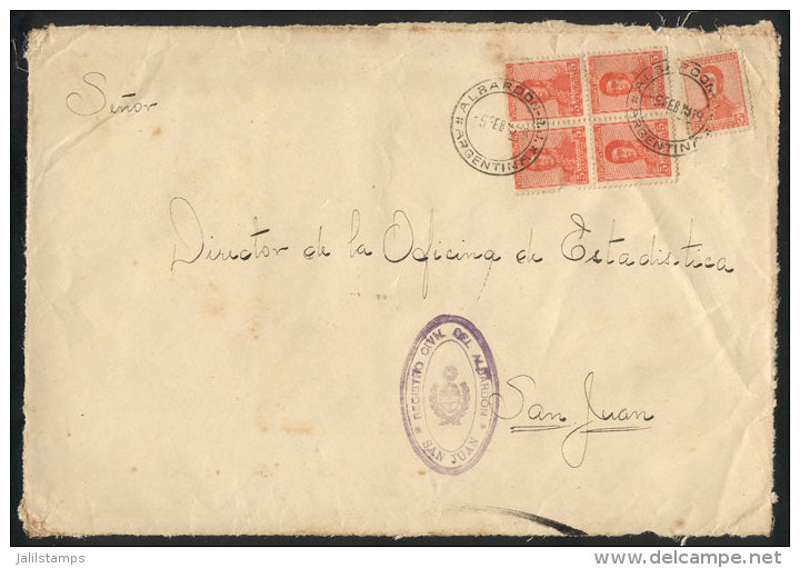 Front Of An Official Envelope Sent From ALBARD&Oacute;N To San Juan On 5/FE/1919 Franked With 25c. (San... - Other & Unclassified