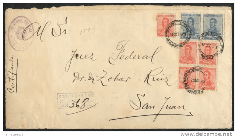 Front Of A Registered Cover Sent From RODEO To San Juan On 12/SE/1918, Franked With 49c. (pair GJ.447, 12c. With... - Other & Unclassified